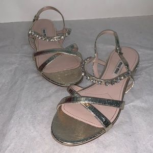 Miu Miu Gold Leather Crystal Studded Sandals